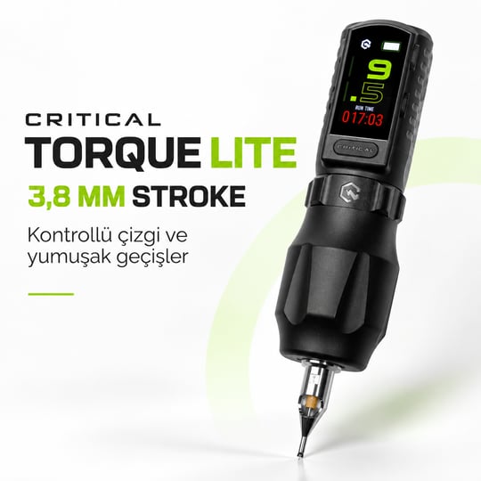Critical Torque Lite 3.8mm Stroke 40mm Grip V3 Batarya Kablosuz Dövme Makinesi - Siyah