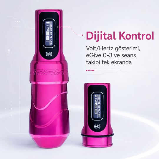 FK Irons Flux Max Bubblegum 3.2mm Stroke Çift Bataryalı Kablosuz Dövme Makinesi - Pembe