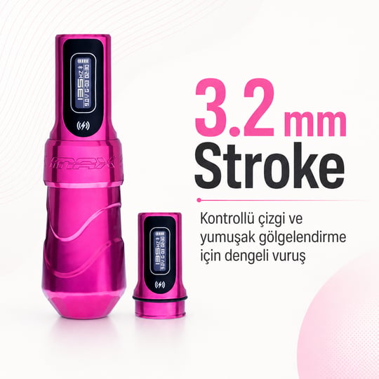 FK Irons Flux Max Bubblegum 3.2mm Stroke Çift Bataryalı Kablosuz Dövme Makinesi - Pembe