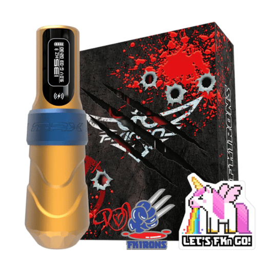 FK Irons Flux Max Logan 4.0mm Stroke Çift Bataryalı Kablosuz Dövme Makinesi - Sarı