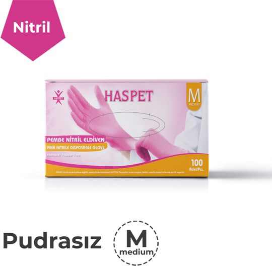 Haspet Pembe Nitril Medium Dövme Eldiveni - KUTU