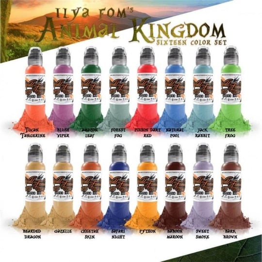 Ilya Fom Animal Kingdom 16'lı Dövme Boyası Seti - World Famous Ink Dövme Boyası - 1oz/30ml