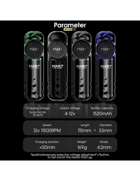 Mast Archer S Kablosuz Dövme Makinesi (Green & Black) | 4.2 mm