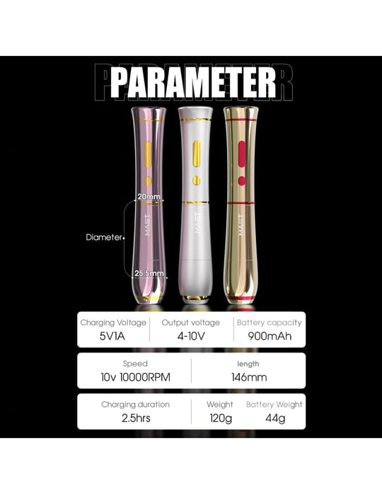Mast P40 PMU Gümüş 2.5 mm Stroke Kablosuz Kalıcı Makyaj Makinesi