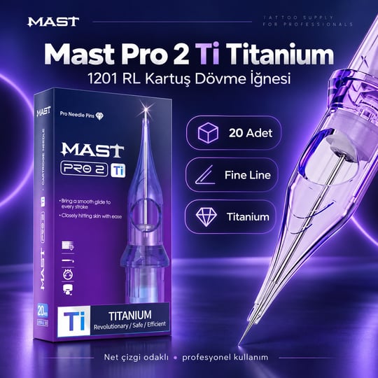 Mast Pro 2 Titanium 1201 RL 1 RL 0.35 mm Round Liner Long Taper Kartuş Dövme İğnesi 20 Adet