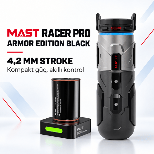 Mast Racer Pro Armor Edition Black 4.2mm Stroke Kablosuz Dövme Makinesi - Siyah