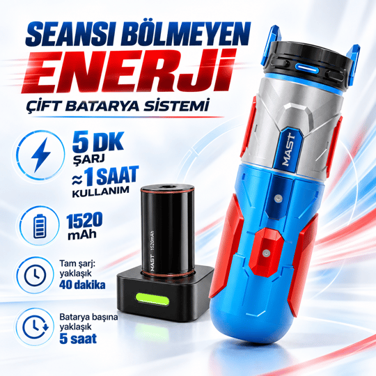 Mast Racer Pro Armor Edition Blue & Red 4.2mm Stroke Kablosuz Dövme Makinesi - Mavi & Kırmızı