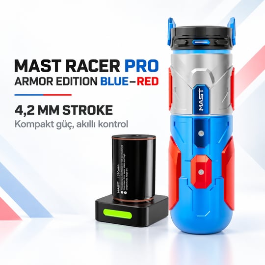 Mast Racer Pro Armor Edition Blue & Red 4.2mm Stroke Kablosuz Dövme Makinesi - Mavi & Kırmızı