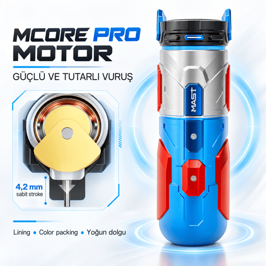 Mast Racer Pro Armor Edition Blue & Red 4.2mm Stroke Kablosuz Dövme Makinesi - Mavi & Kırmızı