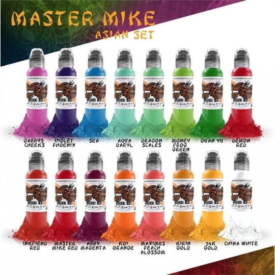 Master Mike Asian 16'lı Dövme Boyası Seti - World Famous Ink Dövme Boyası - 1oz/30ml