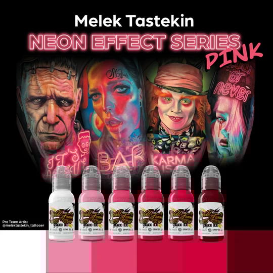 Melek Neon Effect Series Pink 6lı Set - World Famous Ink Dövme Boyası - 1oz/30ml