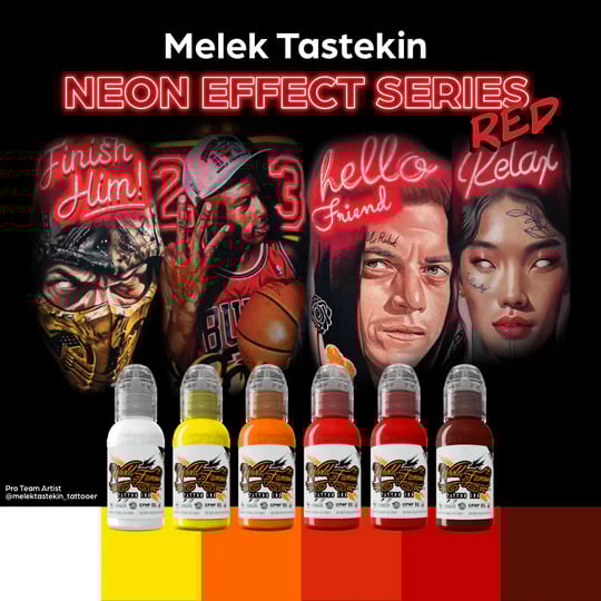 Melek Neon Effect Series Red 6lı Set - World Famous Ink Dövme Boyası - 1oz/30ml