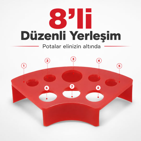 Plastik Boya Potası Standı Kırmızı - 8li