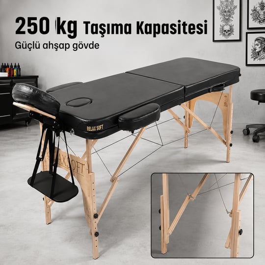 Portatif Ahşap Dövme Sedyesi Siyah Renk
