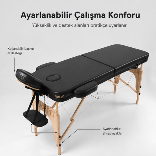 Portatif Ahşap Dövme Sedyesi Siyah Renk