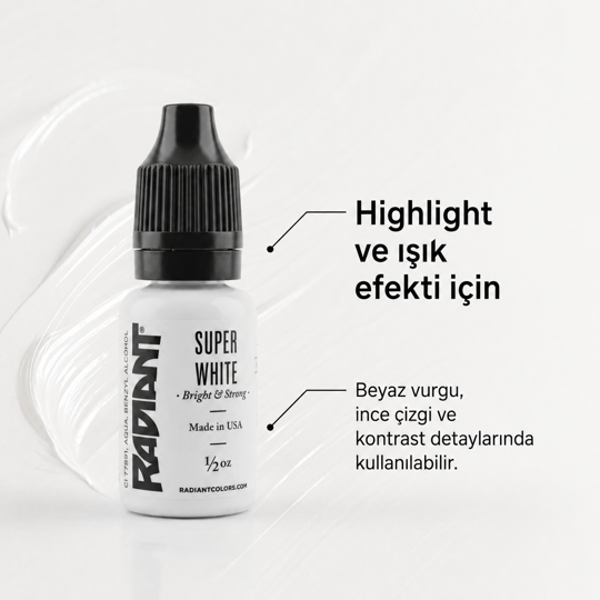 Radiant Colors Super White Beyaz Dövme Boyası 1/2oz - 15ml