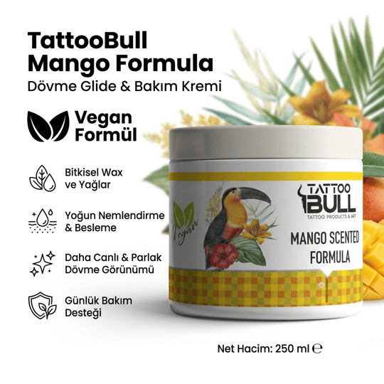 TattooBull Mango Formula Dövme Glide & Bakım Kremi 250 ml Vegan Formül
