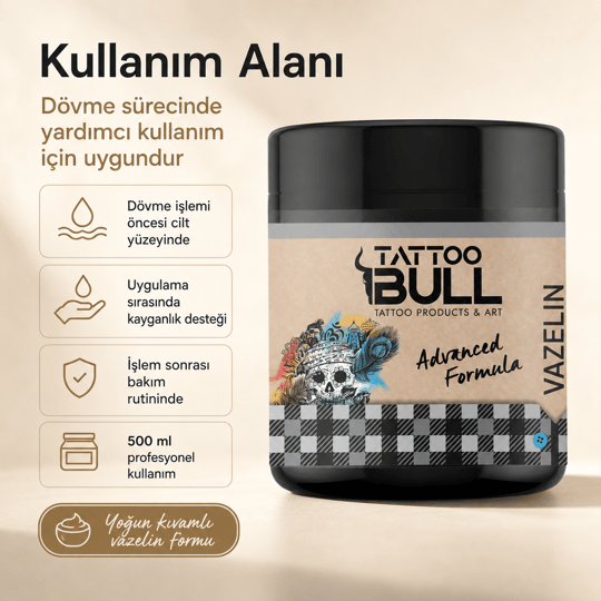 TattooBull Profesyonel Dövme Vazelin – Yoğun Kıvamlı Saf Formül (500 ml)