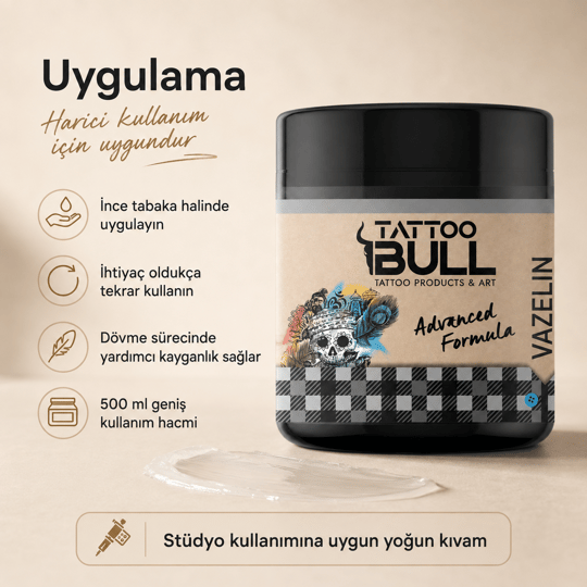 TattooBull Profesyonel Dövme Vazelin – Yoğun Kıvamlı Saf Formül (500 ml)