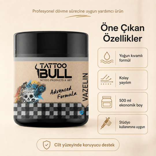 TattooBull Profesyonel Dövme Vazelin – Yoğun Kıvamlı Saf Formül (500 ml)