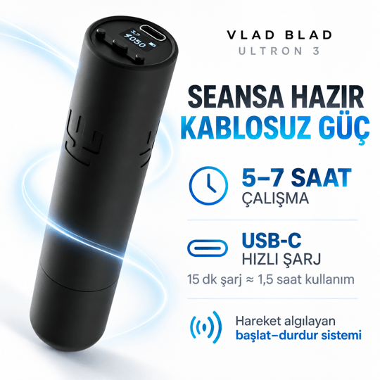 Vlad Blad Ultron 3.7mm Stroke Kablosuz Dövme Makinesi - Siyah
