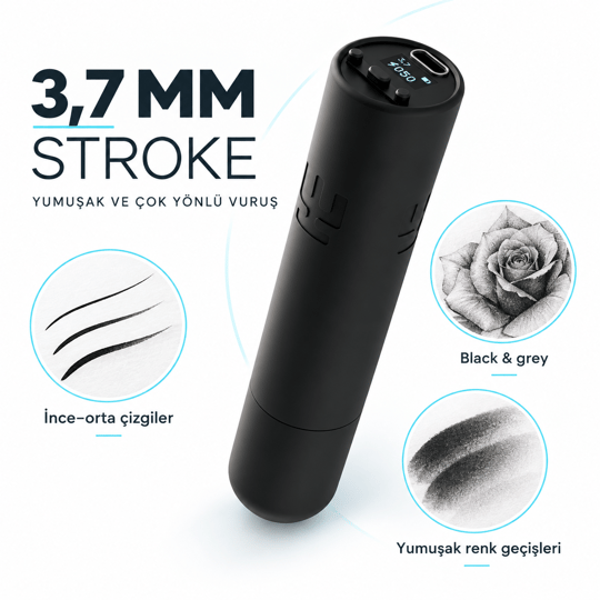 Vlad Blad Ultron 3.7mm Stroke Kablosuz Dövme Makinesi - Siyah