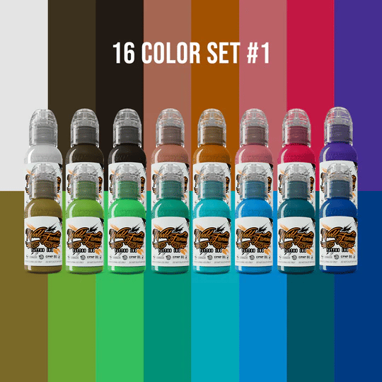 World Famous Ink 16 Color Ink Set #1 16’lı Dövme Boyası Seti 1oz - 30ml