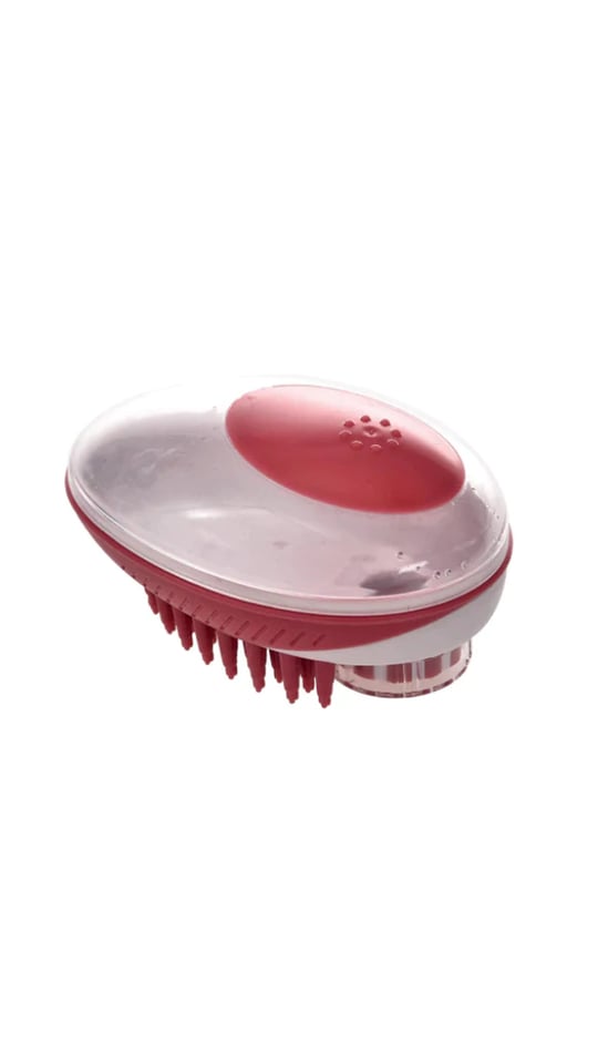 M-Pets Rubeaz Şampuan Hazneli Yıkama ve Masaj Fırçası 11,5x7,5cm (Kırmızı)
