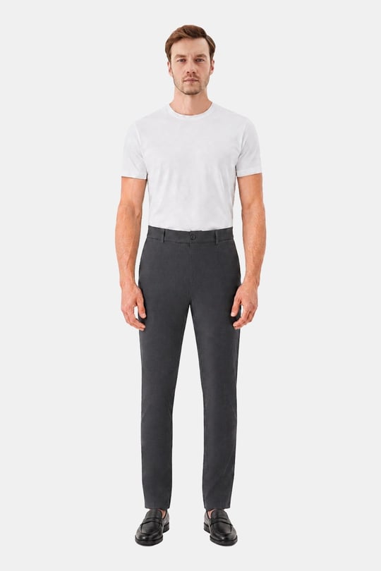 Antrasit Yanı Lastikli Köprülü Kemerli Slim Fit Jogger Pantolon