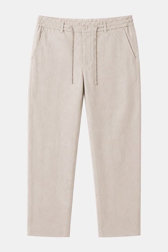 Bej Keten Görünümlü Arka Lastikli Köprü Kemerli Bağcıklı Regular Fit Jogger Pantolon