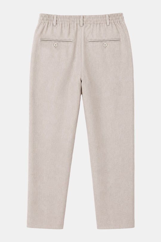 Bej Keten Görünümlü Arka Lastikli Köprü Kemerli Bağcıklı Regular Fit Jogger Pantolon