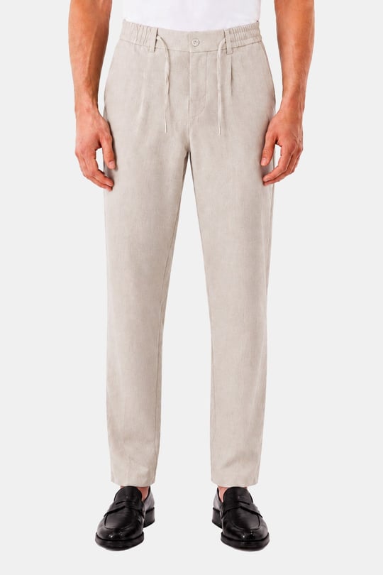 Bej Keten Görünümlü Arka Lastikli Köprü Kemerli Bağcıklı Regular Fit Jogger Pantolon