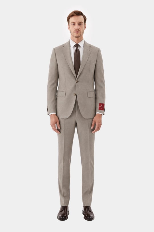 Bej Slim Fit Normal Bel 6 Drop Mono Yaka Takım Elbise