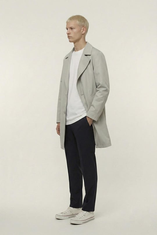 Bej Oversize Pamuklu Yan Cepli Mono Yaka Trençkot