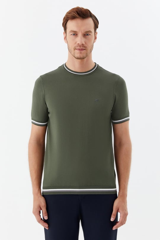 Yeşil Regular Fit Bisiklet Yaka Triko T-Shirt