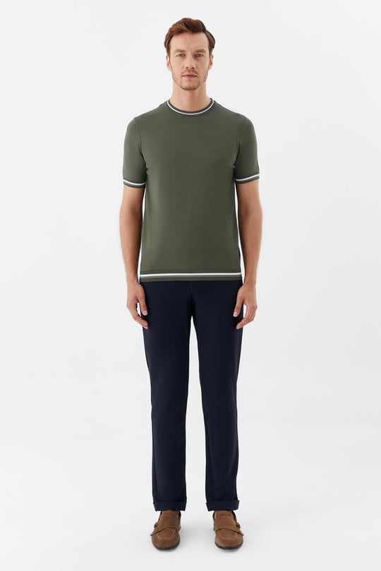 Yeşil Regular Fit Bisiklet Yaka Triko T-Shirt