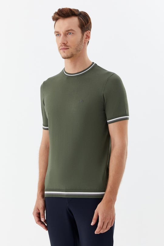 Yeşil Regular Fit Bisiklet Yaka Triko T-Shirt
