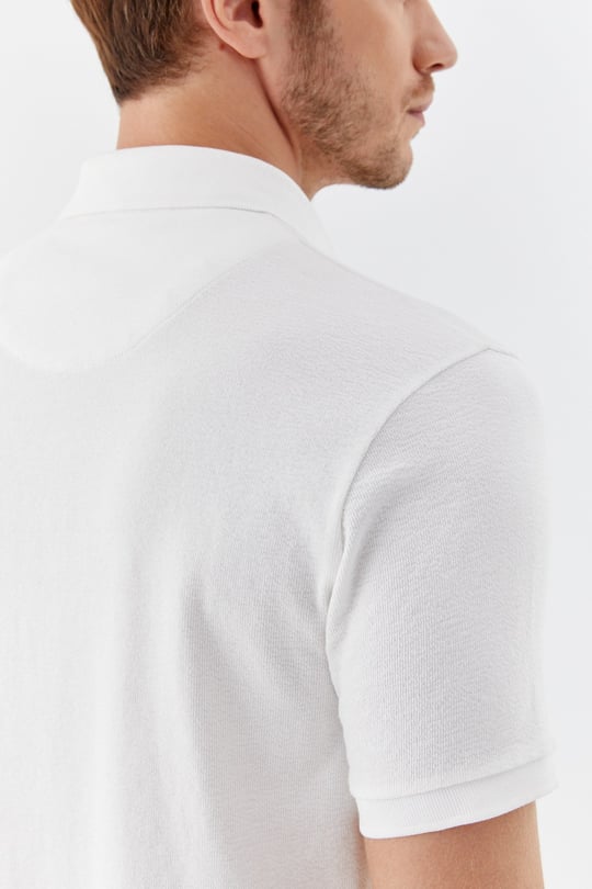 Ekru 100% Pamuk Çıtçıt Kapama Polo Yaka Kısa Kollu T-shirt