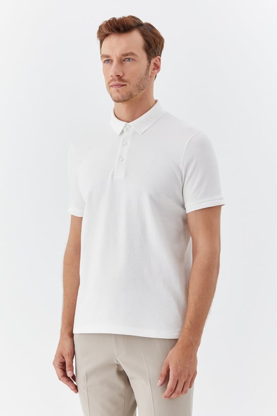 Ekru 100% Pamuk Çıtçıt Kapama Polo Yaka Kısa Kollu T-shirt