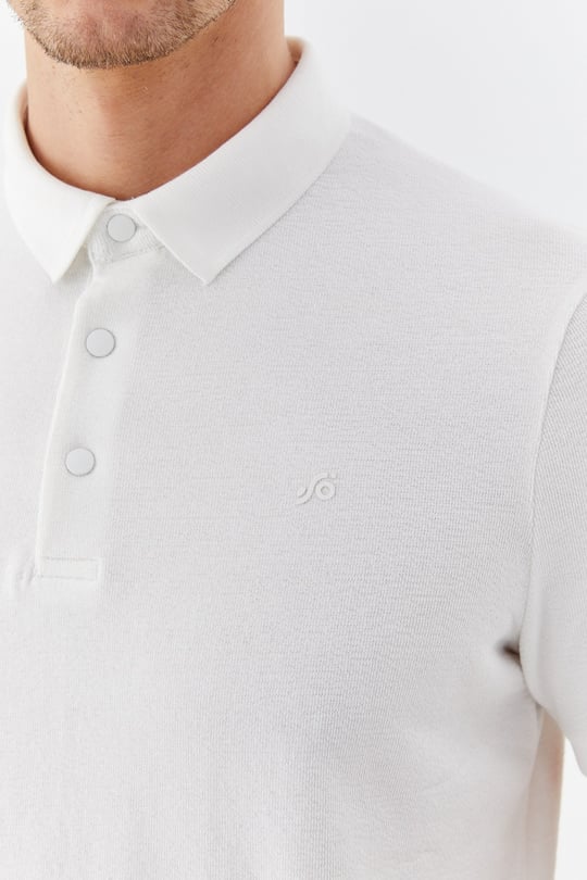 Ekru 100% Pamuk Çıtçıt Kapama Polo Yaka Kısa Kollu T-shirt
