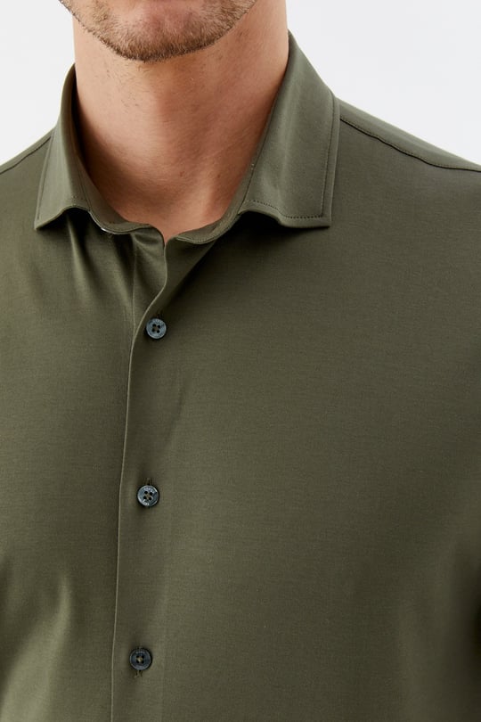 Haki %100 Pamuk Slim Fit Klasik Yaka Uzun Kollu Gömlek