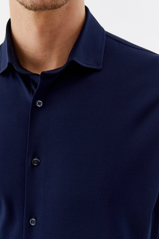 Lacivert %100 Pamuk Slim Fit Klasik Yaka Uzun Kollu Gömlek