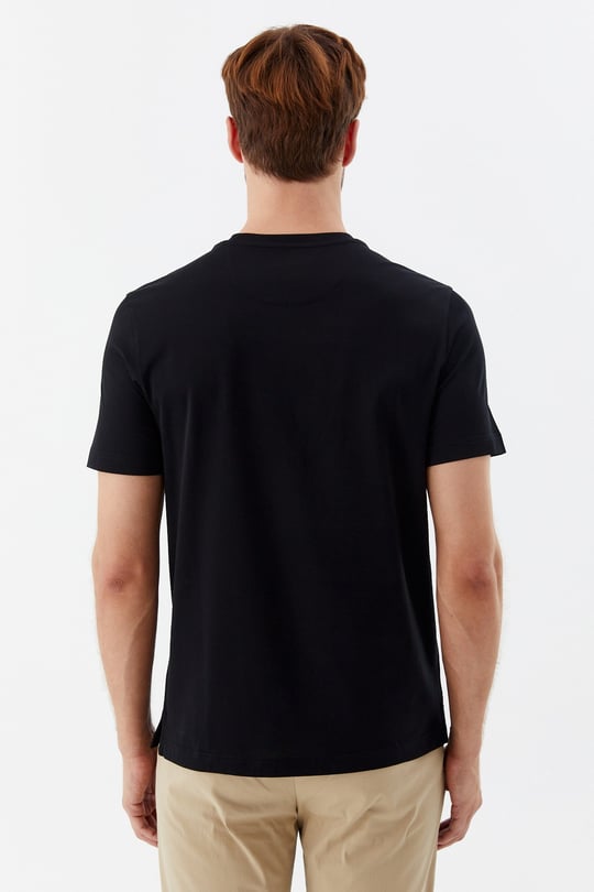 Siyah %100 Pamuk Regular Fit Bisiklet Yaka Basic T-shirt