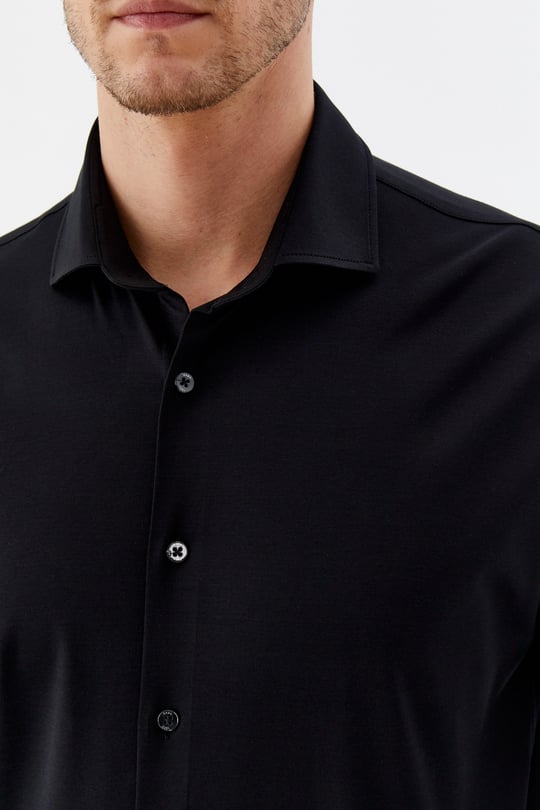 Siyah %100 Pamuk Slim Fit Klasik Yaka Uzun Kollu Gömlek