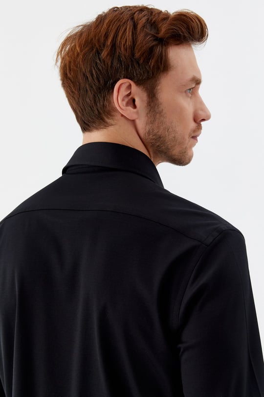 Siyah %100 Pamuk Slim Fit Klasik Yaka Uzun Kollu Gömlek