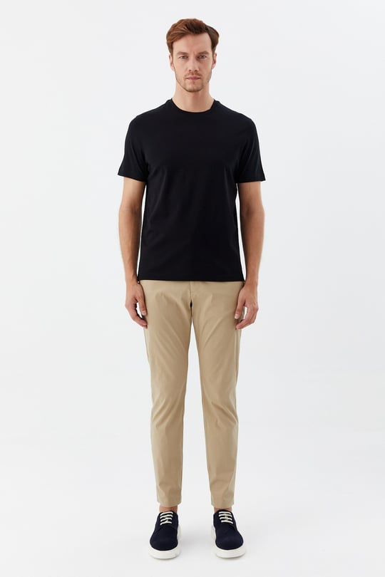 Siyah %100 Pamuk Regular Fit Bisiklet Yaka Basic T-shirt