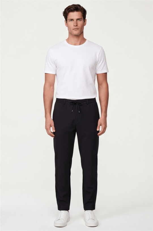 Siyah Dokulu Arka Lastikli Köprü Kemerli Bağcıklı Slim Fit Jogger Pantolon