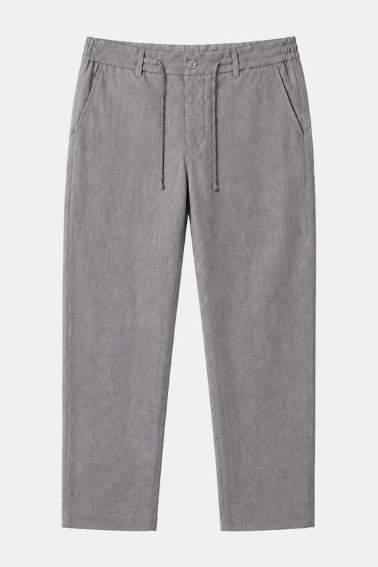 Gri Keten Görünümlü Arka Lastikli Köprü Kemerli Bağcıklı Regular Fit Jogger Pantolon