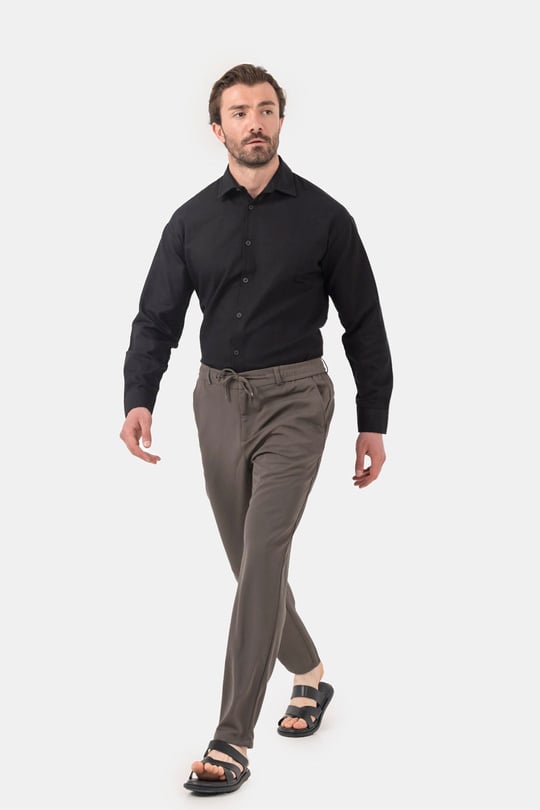 Haki Dokulu Arka Lastikli Köprü Kemerli Bağcıklı Slim Fit Jogger Pantolon