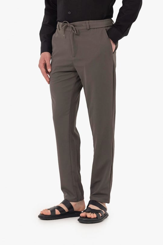 Haki Dokulu Arka Lastikli Köprü Kemerli Bağcıklı Slim Fit Jogger Pantolon
